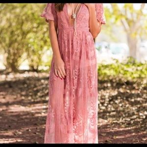 Honey Punch Crochet Romper Overlay Maxi Dress